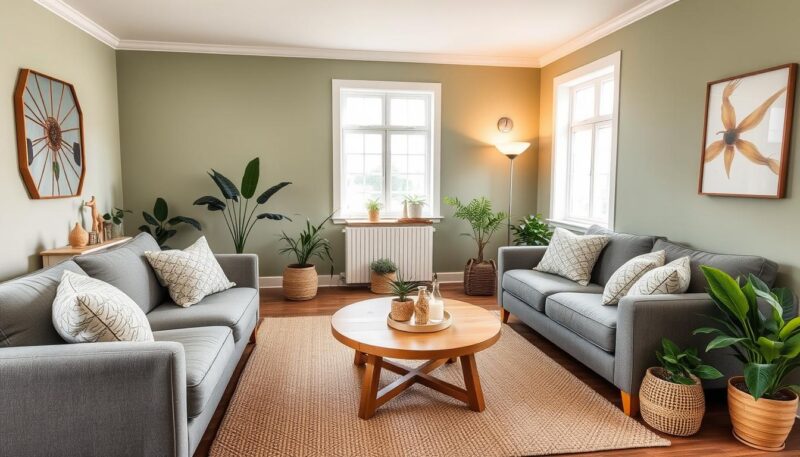 Earthy sage green living room